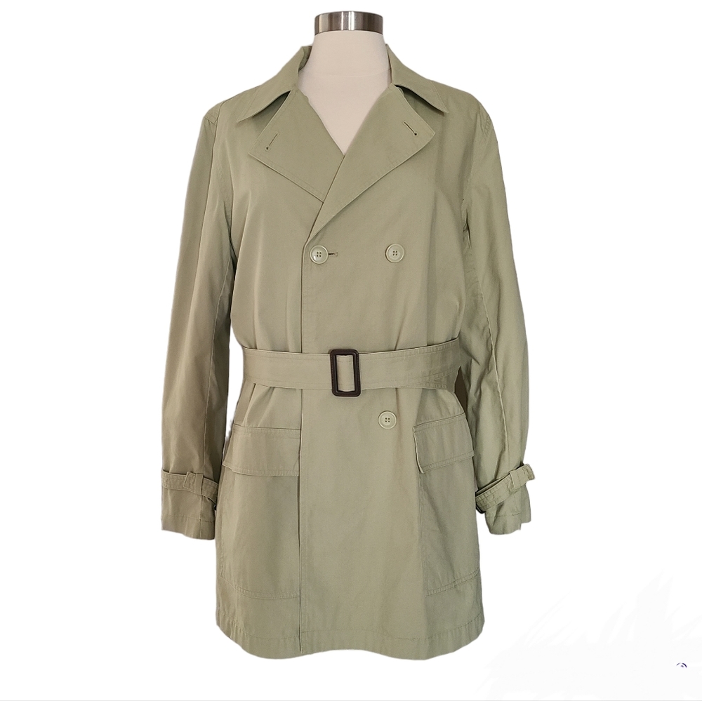 Liz Claiborne Women's Sage Green Double Breasted Belted Trench Coat Size Medium